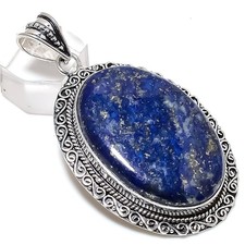 Natural Lapis Lazuli Gemstone 925 Sterling Silver Jewelry Pendant 2.68" Gift U06