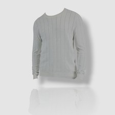  60 Alfani Men's Ivory Striped Double-Knit Crewneck Sweater Size XXL