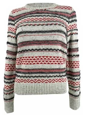 Lucky Brand Women's Striped Fair Isle Sweater (XS, Grey Multi)