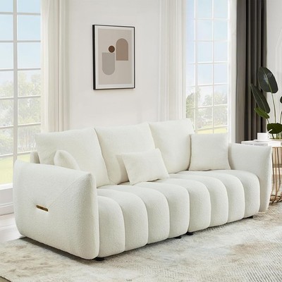 78'' Upholstered 3-Seater Boucle Couch Comfy Deep Seat Teddy Cloud Sofa