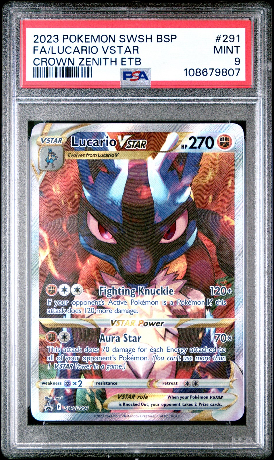 2023 POKEMON SWSH BLACK STAR PROMO #291 FULL ART/LUCARIO VSTAR PSA 9