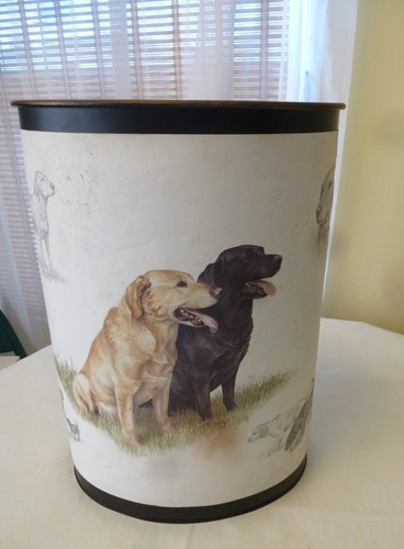 Vintage Metal Trash Can Waste Basket Dogs Labradors Nigel Hemming 1986
