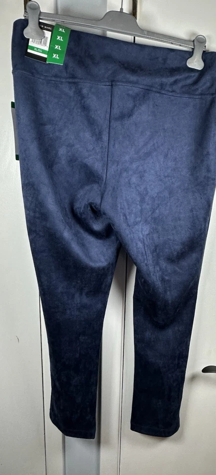 Pantalones para mujer Andrew Marc tiro medio ligeros imitación gamuza azul marino XL Foto 2 de 4