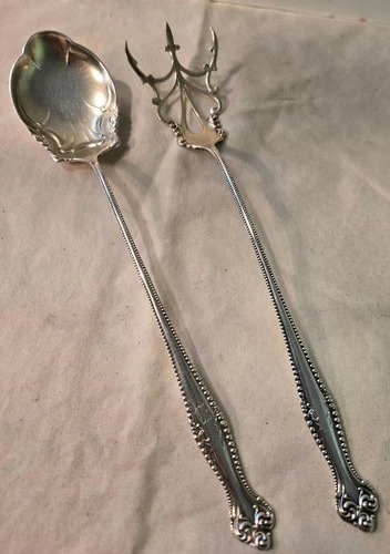Towle Canterbury 1893 Lettuce Fork & Spoon set, Sterling Silver No Mono, 9"