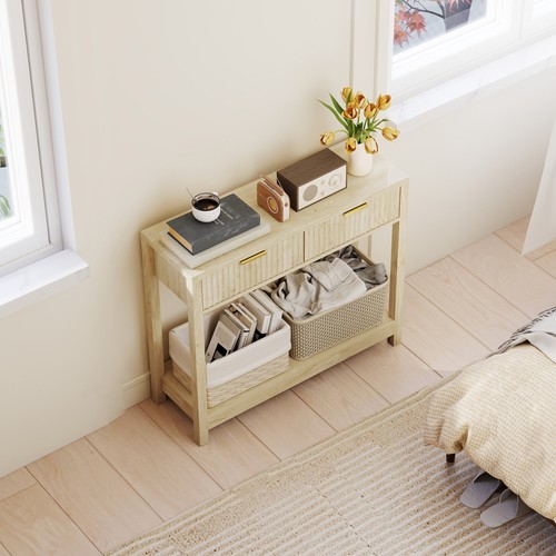HOMCOM Modern Console Table with Fluted Panel Drawers, Narrow Hallway Table - Picture 8 of 11