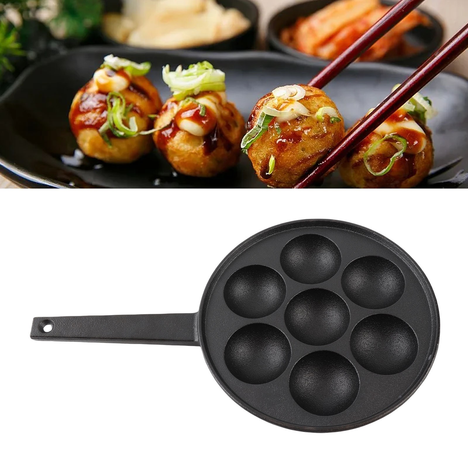 .7 Holes Nonstick Takoyaki Grill Pan Deepened Enlarged Cast Iron Takoyaki Maker