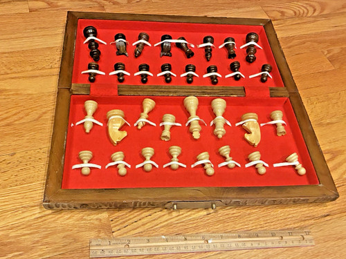 Vintage Wooden Chess Set with FOLDING CHESS BOARD CASE - ORNATE HAND-CARVED?