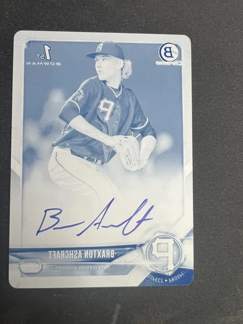 Braxton Ashcraft Bowman Chrome 1st Auto "Cyan Printing Plate" Pirates 1/1