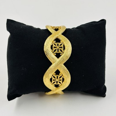 Rustic Cuff Bracelet Gold Metal Cut Out Spiral Braid Design RC Signed