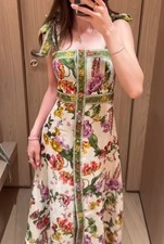NWT H&M Tie-strap Viscose-blend Dress Beige/green/floral 1361336001 Sz S, M
