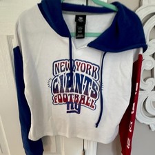NFL Team Apparel New York Giants Crop Hoodie Girls M 7/9 White Blue Red