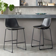 Counter Height Bar Stool Bar Chairs Faux Leather for Kitchen Island Black 2 Pack