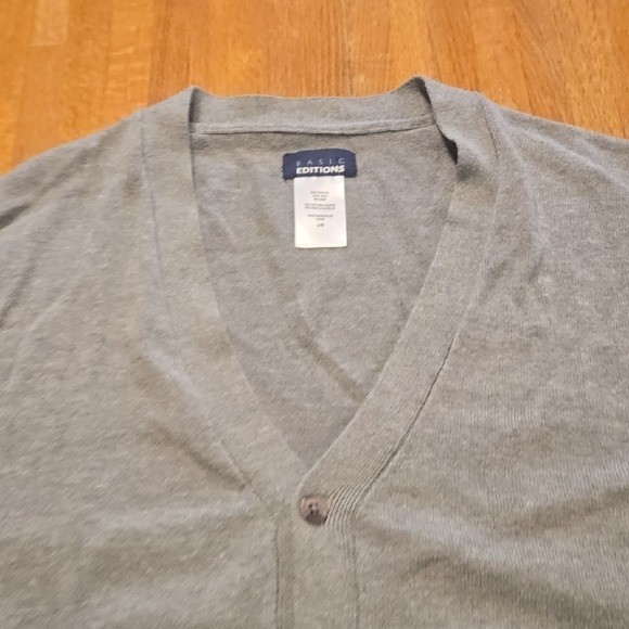 Basic Editions Men Large Gray V-Neck Button Down … - image 3
