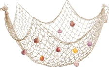 Fish Net Wall Decor with Shells - Fishing Net Decorative Nautical Mediterranean 