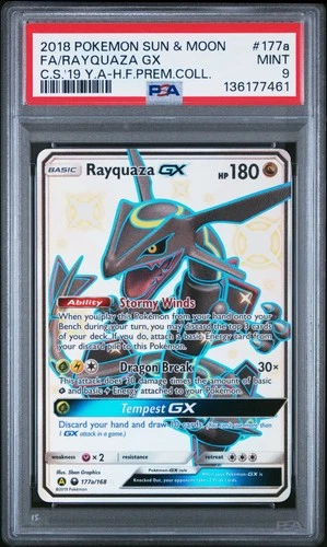 2018 POKEMON SUN & MOON CELESTIAL STORM #177A FULL ART/RAYQUAZA GX PSA 9