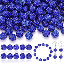 105pcs 10mm Rhinestone Beads for Jewelry Making, Dark Blue Shiny Round Disco Bal