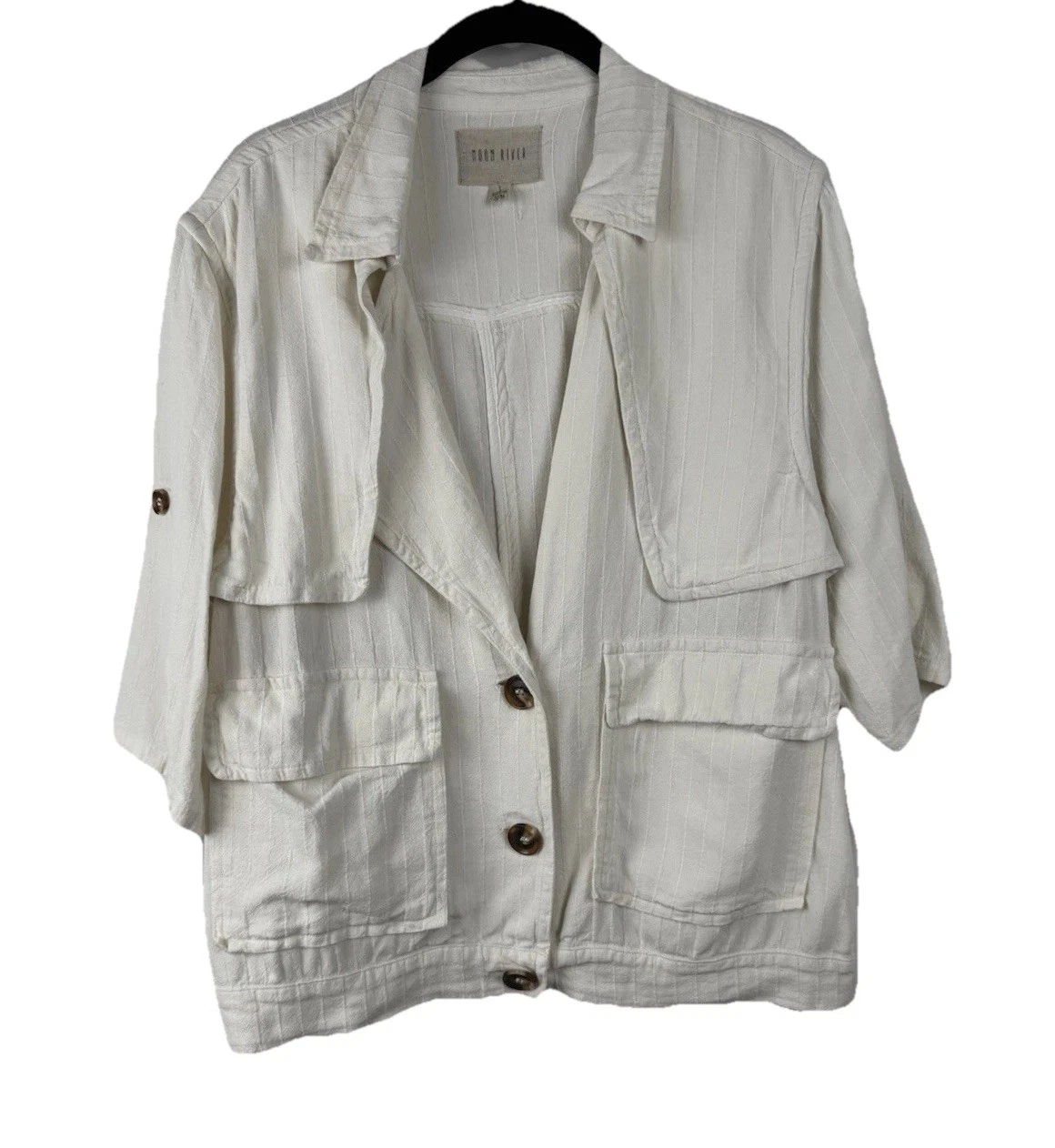 OFF WHITE Giacca misto lino Moon River taglia small bianco sporco oversize bottoni cappotto lavoro