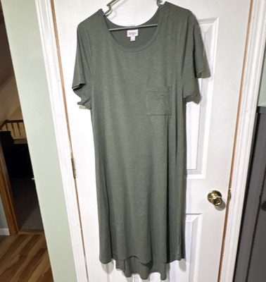 LuLaRoe Green Solid Midi T-Shirt Dress Scoop Neck Pockets Stretch Size L