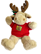 Vintage 1993 Commonwealth Chris Christmas Tan Moose with Red Sweater Plush