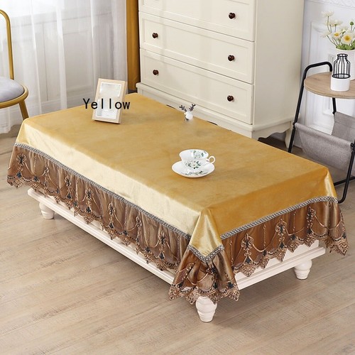 Rechteckig Tischtuch Tuch Samt Bestickter Spitzenrand Tischdecke Dekor Luxus - Bild 9 von 18