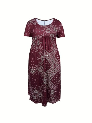 Womens Holiday Summer Beach Long Dress Boho Print Pocket Loose Dresses Plus Size - Picture 8 of 19