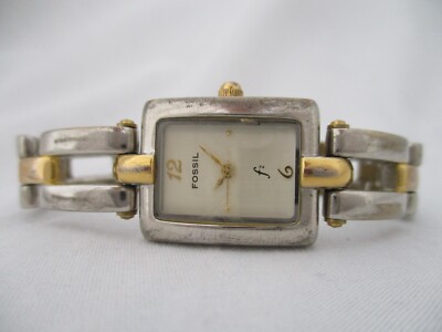 Fossil Women\'s Two Tone Rectangle Dial Watch Wide Link Bracelet Band ES-1771 Amazon.com: Fossil Women main image 2