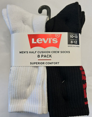Levi's Mens 8 Crew Cut Pack Superior Comfort Size 8-12 Multi Color  Socks