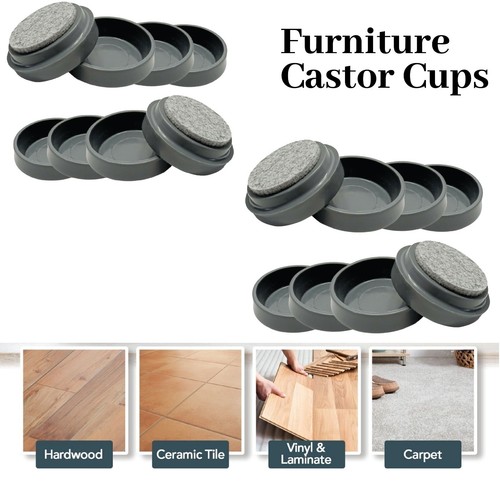 Felt Castor Cups Non Slip Caster Floor Chair Leg Furniture Protectors 50mm - Picture 10 of 10