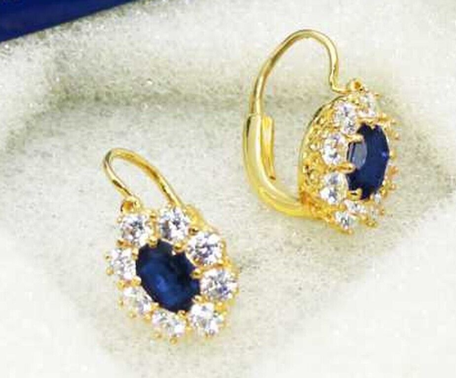0.80ct Natural round diamond 14K yellow gold sapphire wedding Hoops earrings - Picture 3 of 5