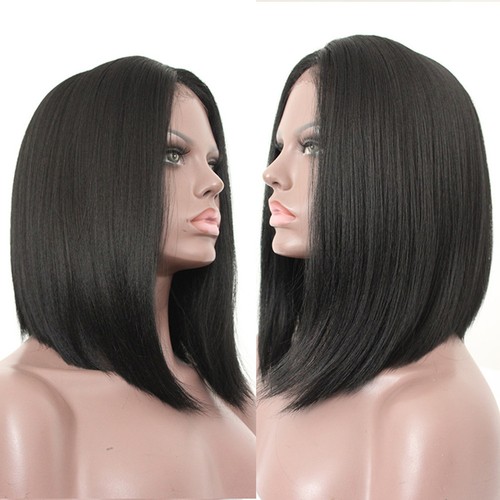 Short Bob Haircuts Natural Black Lace Front Wig Heat Resistant Synthetic Hair - Picture 4 of 10
