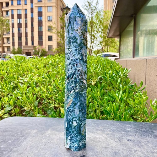 2.56LB Natural Geode Aquatic Plant Water Grass Moss Agate Obelisk Crystal Reiki - 第 4/15 張圖片