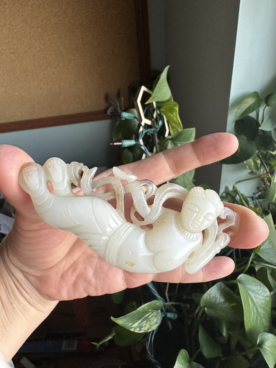 伝世品 本物和田玉 明清 両面対称 糸引き透彫☆神仙指路紋☆根付 玉佩 縁起物 奉納鉄紺糸沢瀉（ほうのうてつこんおもだか） 鎧平飾り【GG-079