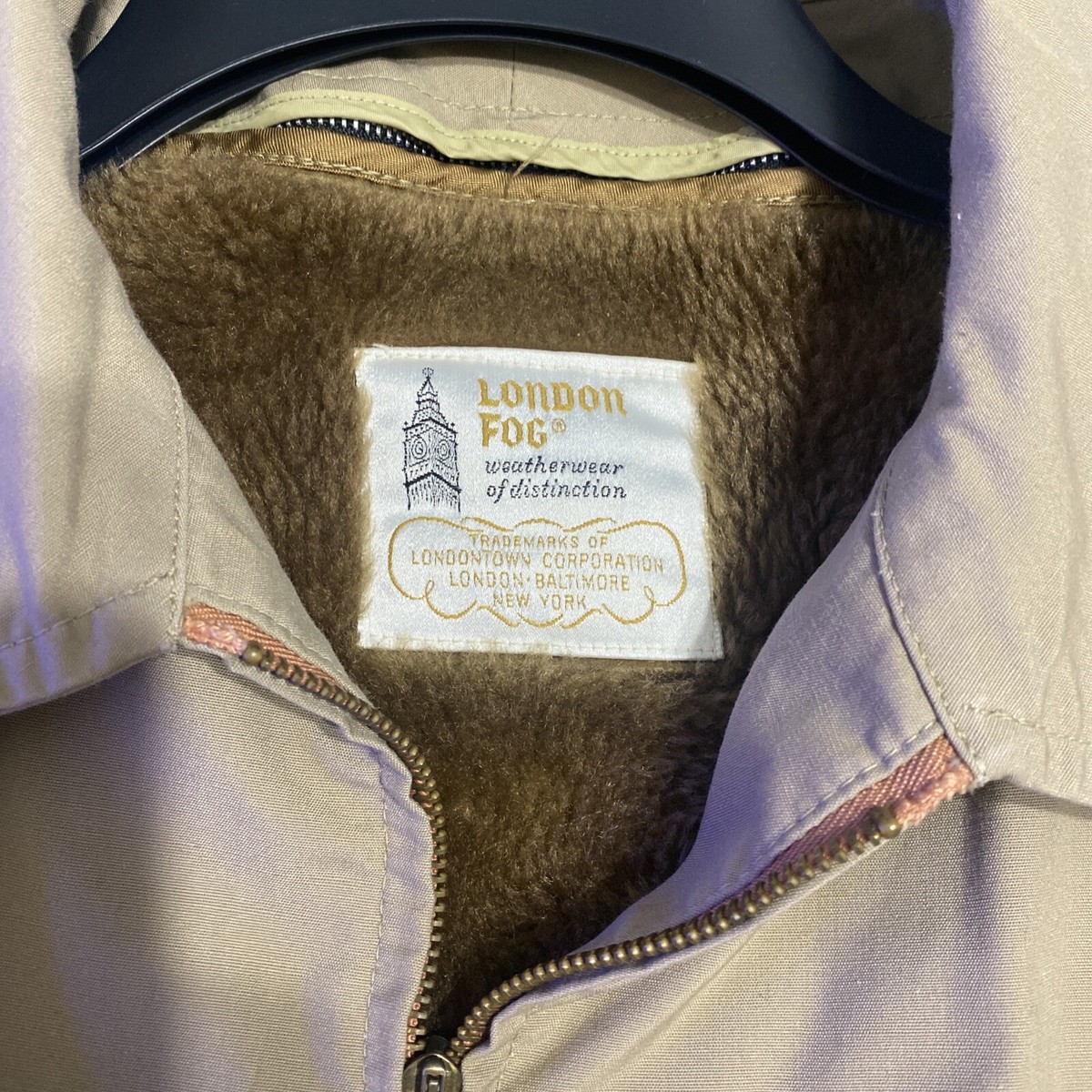 London Fog Jacket Men's 44 Lightweight Tan Zip Out Faux Fur