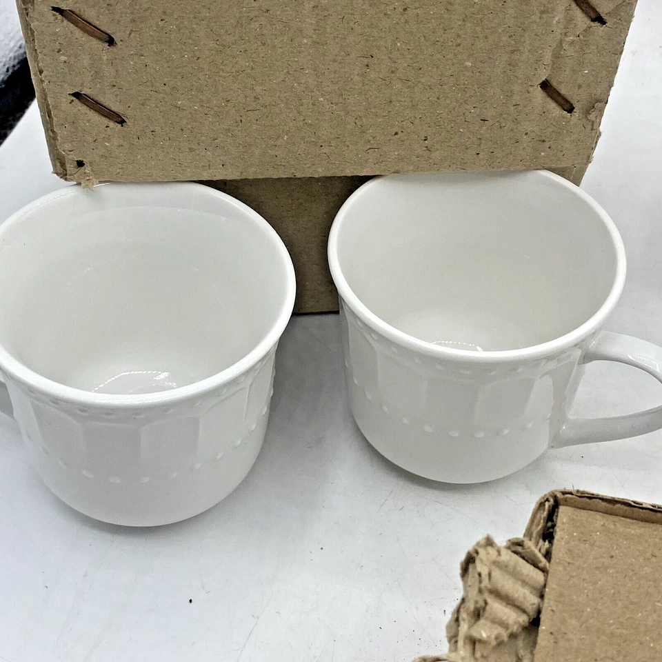 Gibson Designs MARQUESS White Fluted Dots Rim Porcelain Cups & Saucers Set For 6 - Image 3 of 4