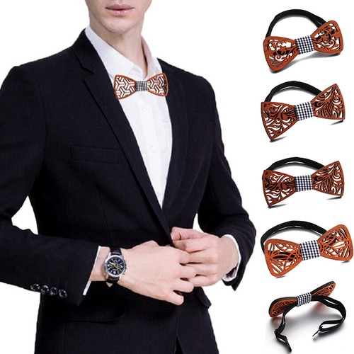 Wooden Bow Tie Men Unisex Hollow Out Carved Retro Neck Ties Adjustable Strap 、 - Picture 3 of 19