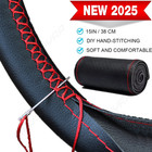 38CM 15'' Car Steering Wheel Cover Genuine Leather For Mazda 1999-2023 Black&Red