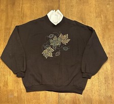 Vintage Morning Sun Top Stitch Granny Sweatshirt Petite L Fall Autumn Leaves