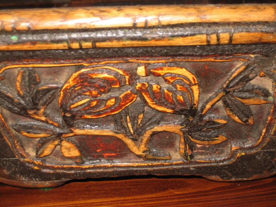 Cuenco para servir octogonal lacado de madera antiguo chino muy antiguo Foto 3 de 4