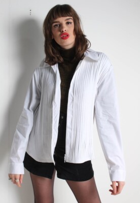 Vintage leichte Jacke aus Kreppstruktur weiß - Gr. XXL (J18)