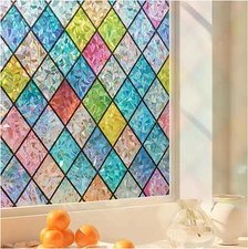 Beautsaid Window Privacy Film Stained Glass, Rainbow Window Film Decorative for