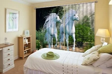 3D Forest White Unicorn ZHUA2041 Photo Curtain Window Blockout Fabric Amy 2023