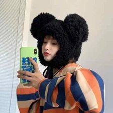 Winter Pullover Earmuffs Warm Cap Big-ear Cashmere Bomber Hats Women Fluffy Hat