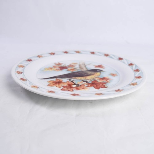 Yellow Bellied Warbler or Chat Bird Decorative Plate Fall Autumn Leaf Motif - Picture 5 of 5