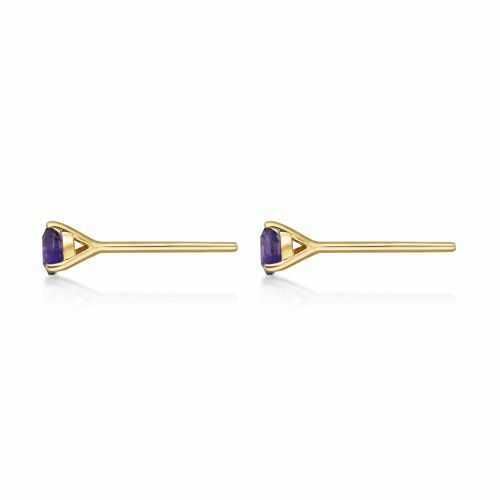 Round Shaped Amethyst Martini Stud Birthstone Earrings in 14K Yellow Gold - 3mm - Picture 4 of 5