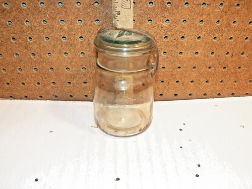 Vintage BALL IDEAL Pint Canning Jar w/ Wire Bail, Clear Glass Jar w/ Aqua Lid - Picture 7 of 7