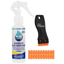 Perco Glue Off Adhesive Remover, 3.3 oz with Scraper & Plastic Razor