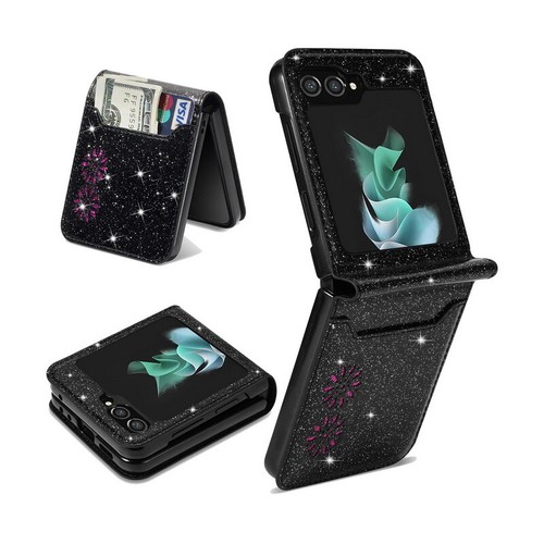 Coque Etui Cuir Pour Samsung Galaxy Z Flip5 Flip4 Flip3 Paillettes Portefeuille - Photo 8 sur 15