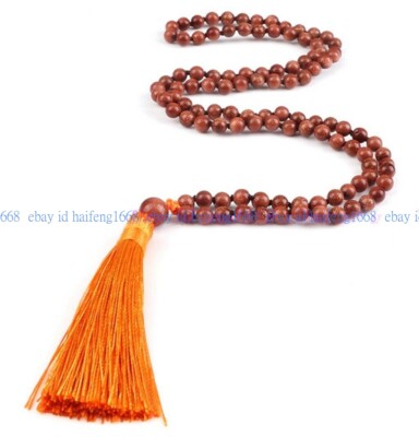 6/8/10/12mm Natural Gold Sandstone Round Gems 108 Prayer Beads Tassel Necklace