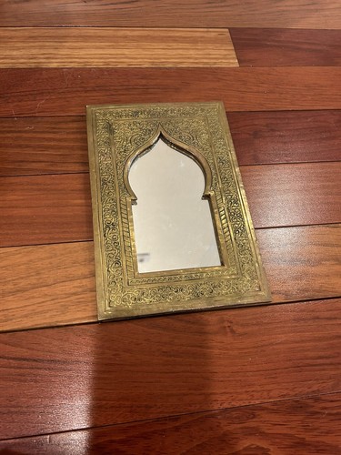 Miroir marocain doré gravé mural décor miroir fait main 8 1/2"X5 1/2 - Photo 8/12