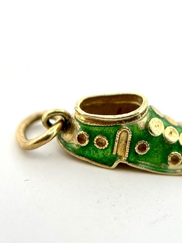 Vintage 18k Gelbgold Mogul maurische Emaille Schuhe Mittelalter Charm Anhänger - Bild 6 von 13